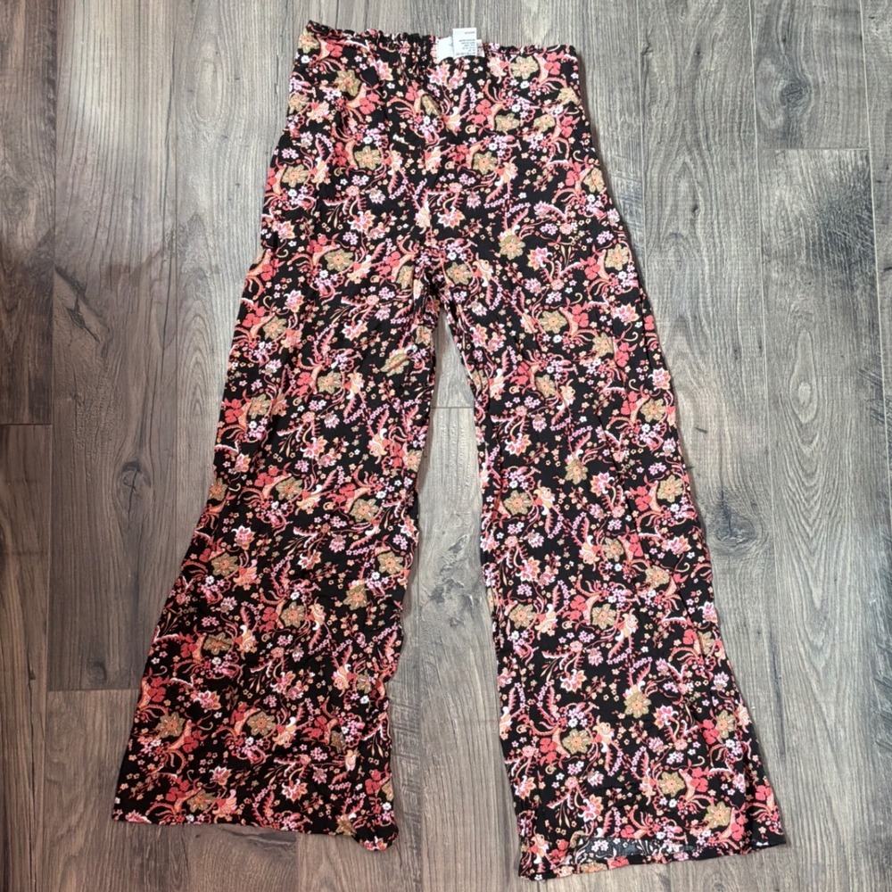 American Rag Womens Black Floral Paisley Smocked Waist Wide Leg Knit‎ Pants M
